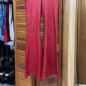 Red faux leather wide leg pants